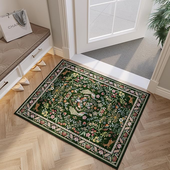 Entryway Rug 2x3 Rug Door Mat Indoor Entrance Washable Rug Small Non-Slip Low Pile Throw Rugs for Entryway, Kitchen, Front Door Indoor Entrance, Entry (Emerald Green)