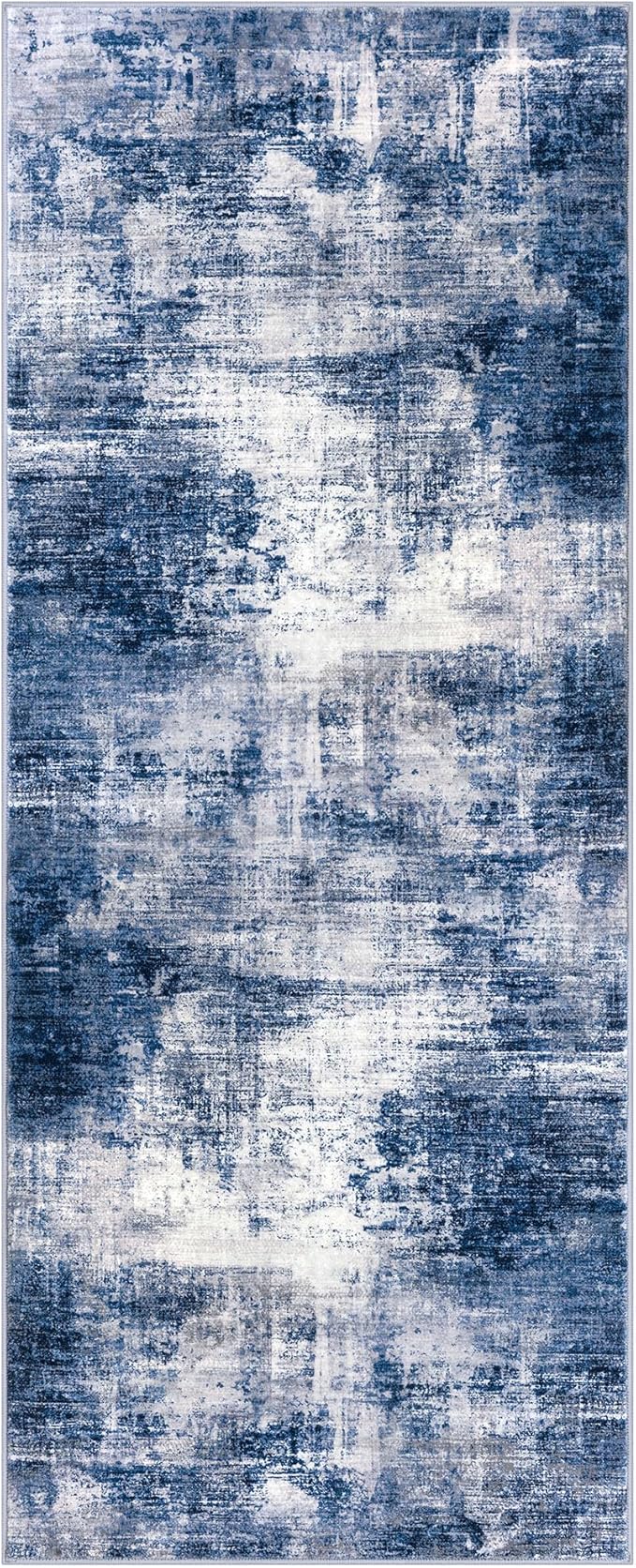 IOHOUZE Abstract Runner Rug 2x6 Ft Washable Runners for Hallways, Non Slip Kitchen Runner Printed Faux Wool Entryway Runner Indoor, Modern Abstract Floor Carpet for Hall Kitchen Bedroom, Navy/Grey