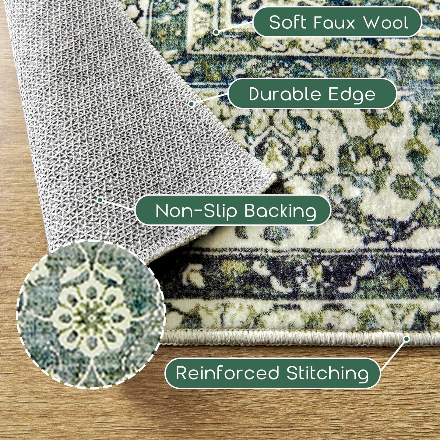 Green Washable Bathroom Hallway Runner Rug with Rubber Backing Non Slip Vintage Boho Floral Long Runners Rugs for Entryway Indoor Laundry Room Bath Floor Kitchen,2x6,24x72 Inch,Dark Emerald