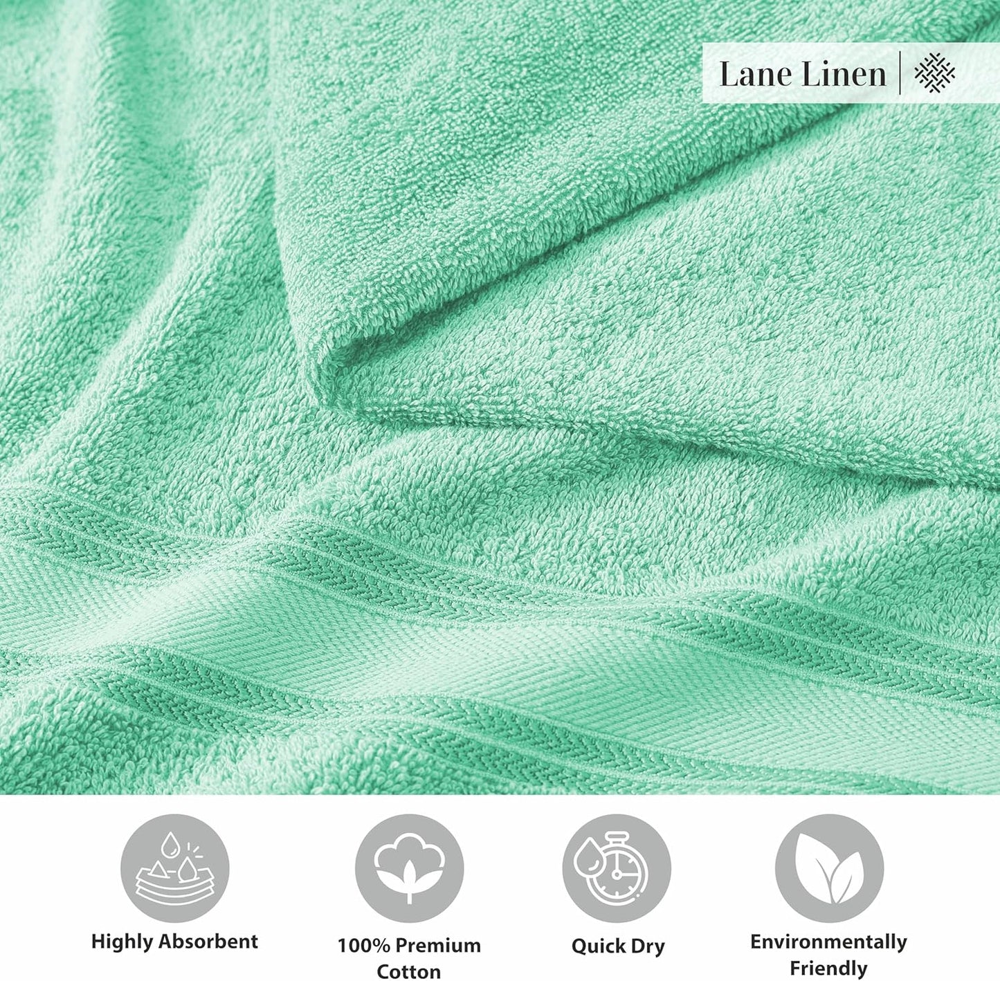 LANE LINEN 100% Cotton Bath Towels Set of 4 (30"x60") - Zero Twist, Mercerized Cotton Bathroom Towel Set - Quick Dry, Soft & Absorbent Large Bath Towels - Holds Well After Multiple Washes - Aqua Sky