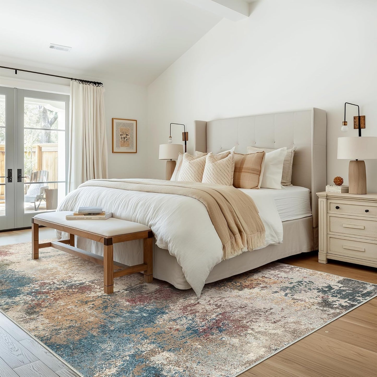 Area Rugs 6x9 Machine Washable Area Rugs for Living Room Bedroom Dining Room, Large Modern Abstract Colorful Soft Rugs, Indoor Low Pile Carpet with Non Slip Rubber Backing, Multi Beige