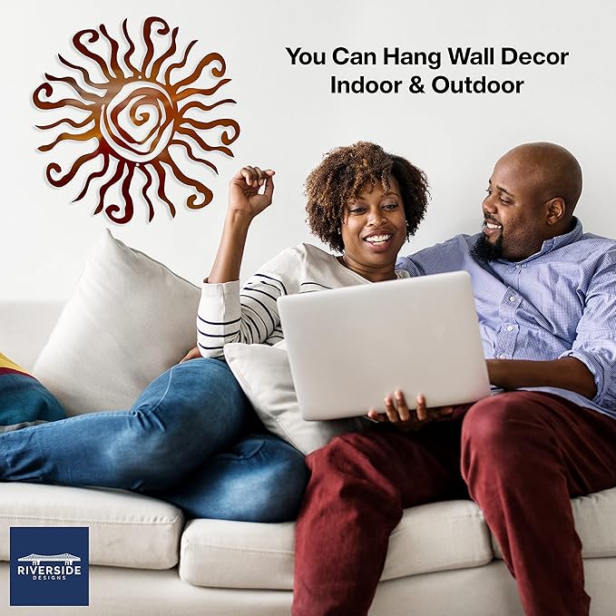 Wacky Sun Metal Wall Art Indoor/Outdoor Decor - 12" Copper Rust Proof Wall Sculpture - Made in USA - Ideal for Bedroom, Garden, Home, Patio and Farmhouse