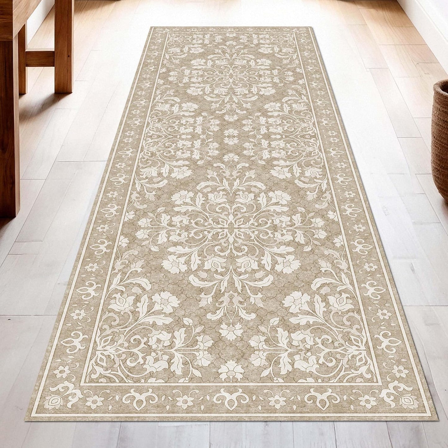 Washable Runner Rug 2.5x8 | Non Slip Rug Runners for Hallways, Entryways, Kitchens, Bathrooms, Bedrooms | Ultra-Soft Flannel Carpet Runners with Rubber Backing (Sand, 2.5x8)