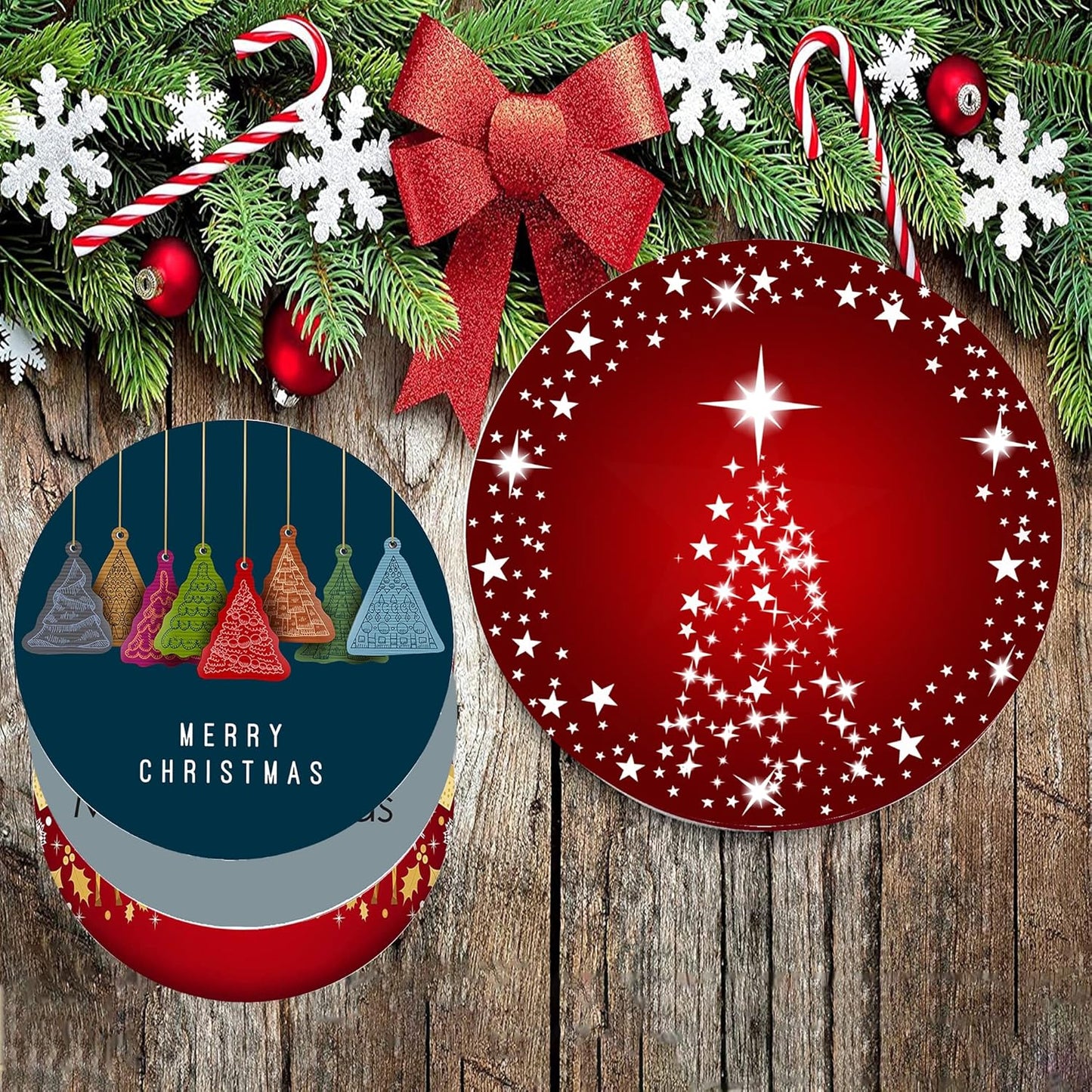 Silver Star Christmas Tree with Holiday Red Background Christmas Coasters Absorbent Ceramic Drink Coasters for Xmas Decor Soft Coasters Set of 4 Good White Elephant Gifts for Adults