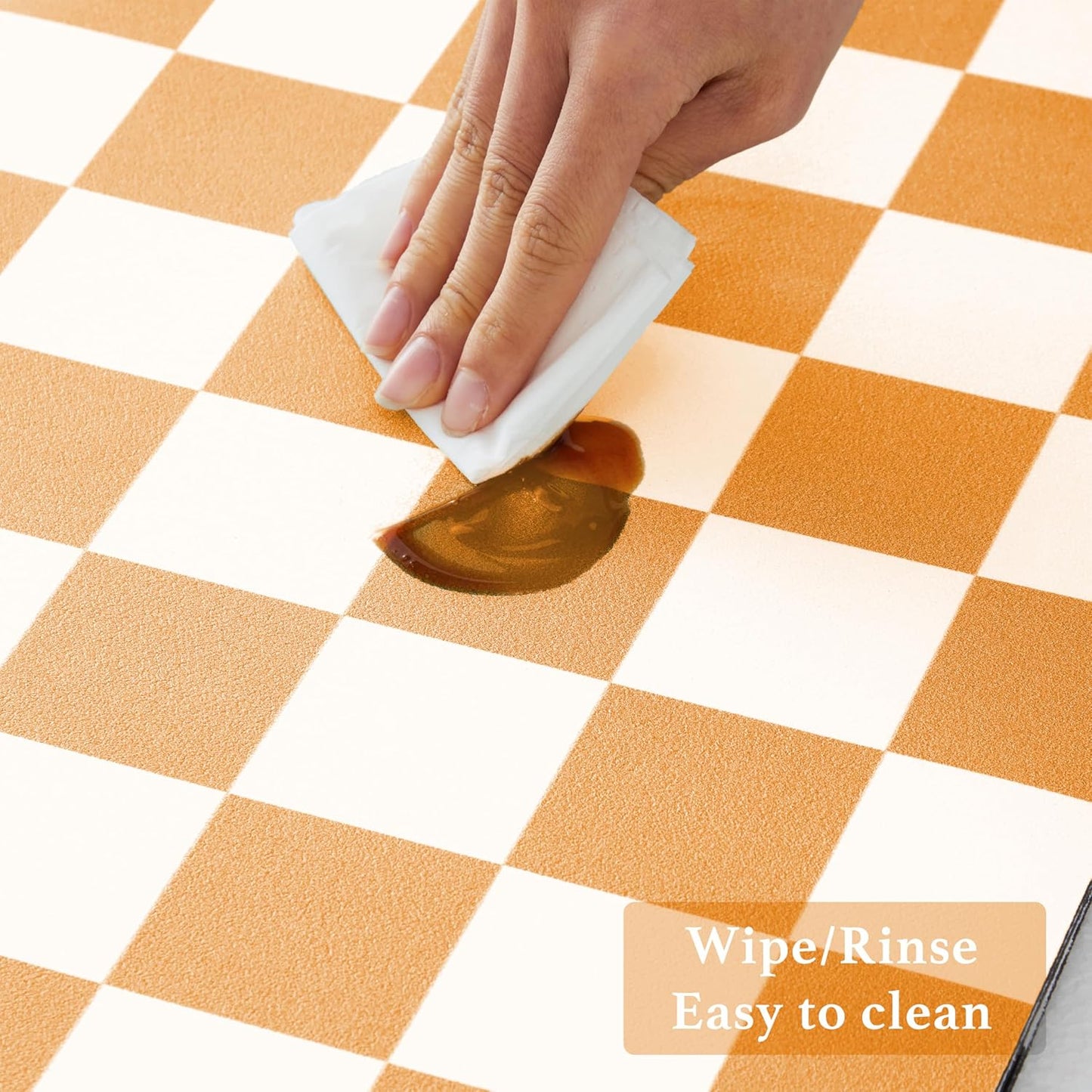 Checkered Dish Drying Mat for Kitchen Counter, Coffee Bar Station Accessories, Retro Cute Aesthetic Modern Absorbent Drainer Mat Kitchen Drying Mat Easy Clean, Orange 16" x 24"