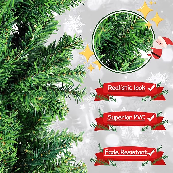 Suunyglade 4FT Green Artificial Christmas Tree, Premium Hinged Pine Tree with Solid Foldable Metal Legs, Pencil Shape Christmas Tree Perfect for Home, Shops and Holiday Decoration