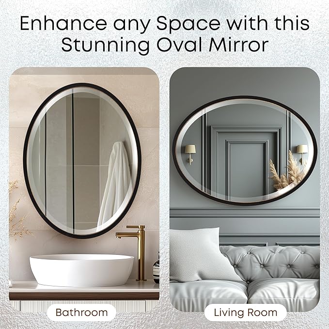 OVALCREST - Oval Wooden Beveled Wall Mirror for Home Decor, Bathroom, Vanity, Bedroom, Living Room, Hallway - London Style (Rubbed Black) 31.1 x 41.1