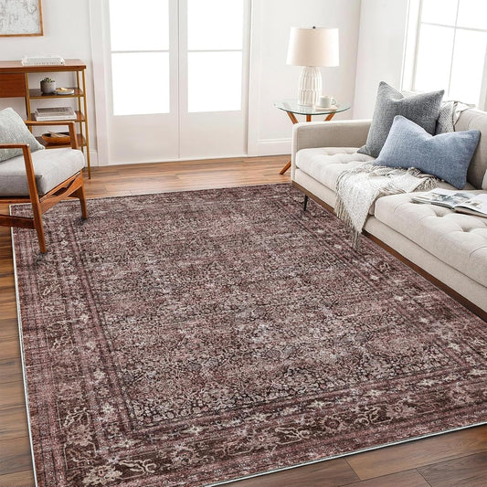 Area Rug 5'x7' Washable Rug Traditional Floor Cover Thin Retro Kitchen Indoor Distressed Non Slip Carpet for Living Room Bedroom Dining Room