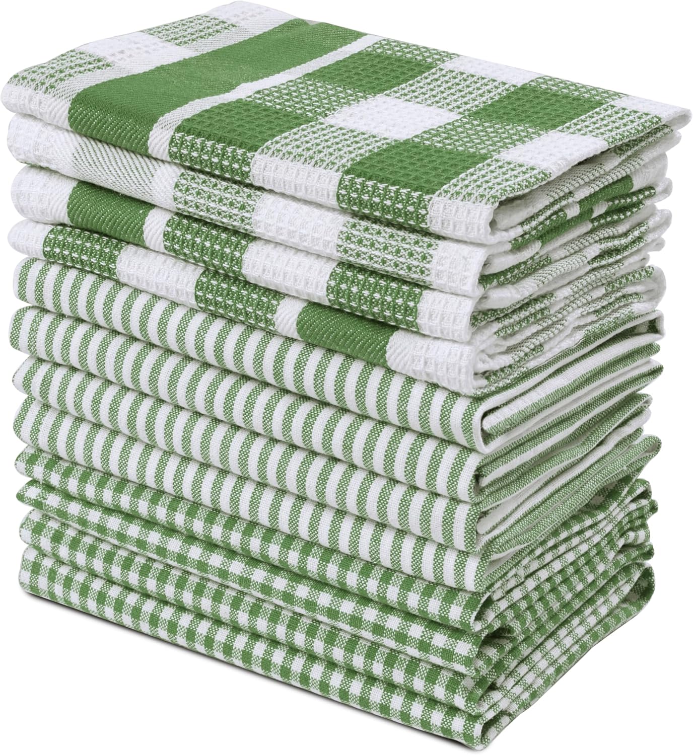 LANE LINEN 100% Cotton Kitchen Dish Cloths, Ultra Soft Absorbent Quick Drying Dish Towels, Multiweave Wash Cloths Dish Towel Sets, 12x12 Inches, 12 Pack - Olive