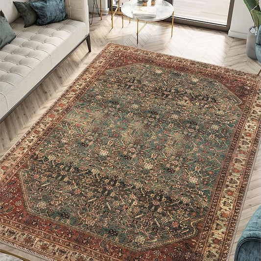 Keen Home Design 4x6 Rug - Machine Washable Area Rug with Non-Slip Backing, Ideal for Living Room, Dining Room, Bedroom - Vintage, Easy Clean, Durable, Low Pile Rug - (4' x 6')