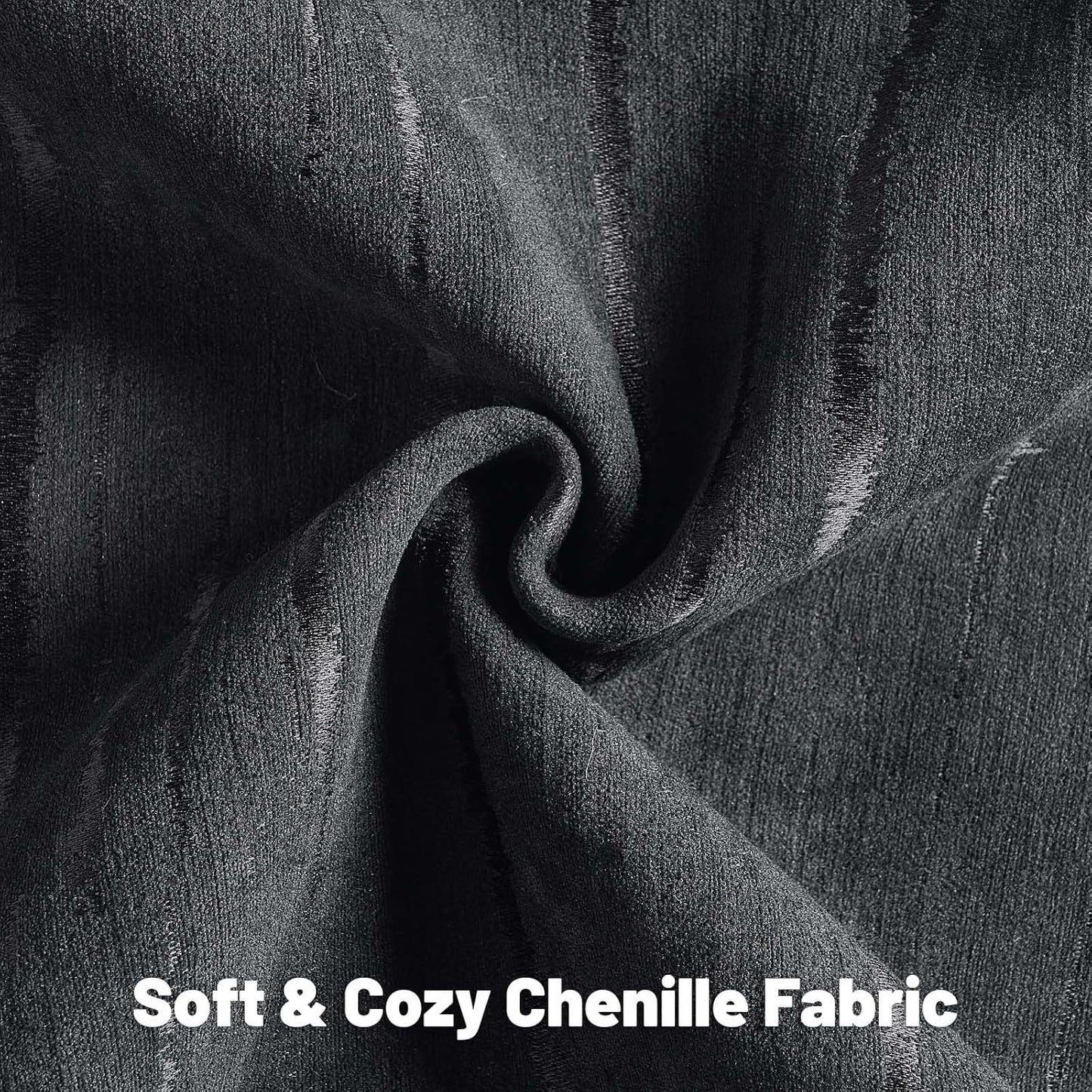 FUTEI Black Chenille Decorative Throw Pillow Covers 20x20 Inch Set of 2,Soft Embossed Striped Textured Cushion Case,Modern Home Decor for Couch Bed Living Room