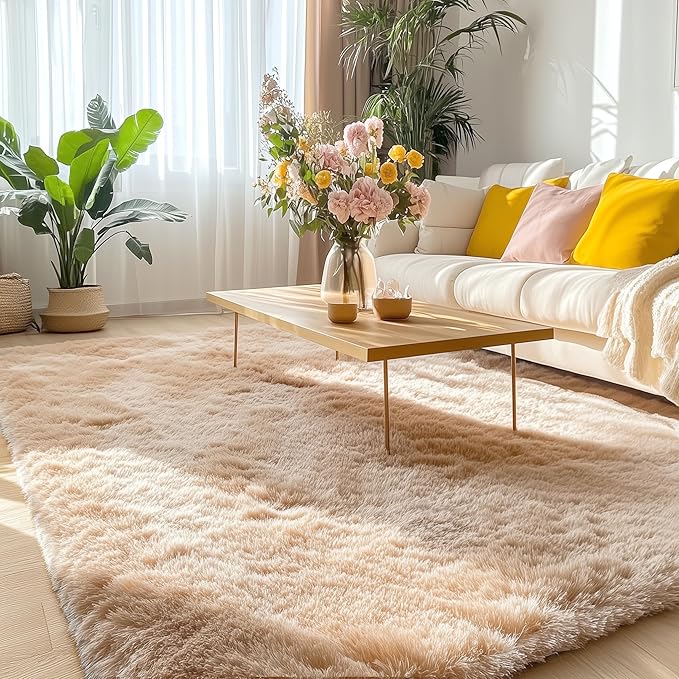 OLANLY 5x7 Machine Washable Large Area Rugs for Living Room, Bedroom, Soft Fluffy Shaggy Bedside Rug, Indoor Floor Carpet for Kids Girls and Boys, Dorms, Nursery, Home Decor Aesthetic, Beige