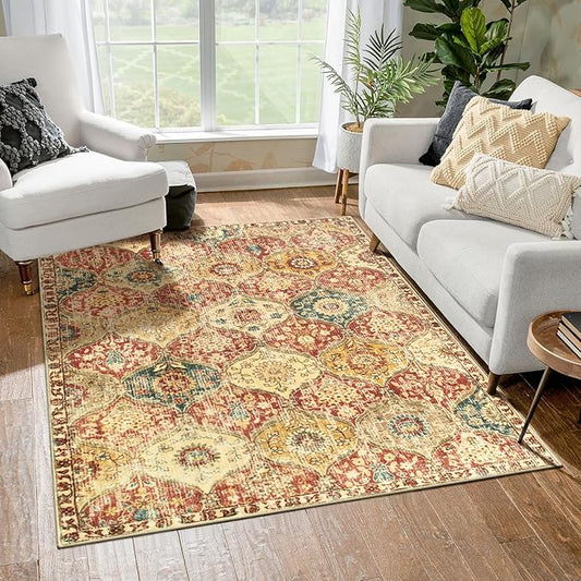 Lahome Moroccan Trellis Washable Small Area Rug, 3x5 Area Rug for Bedroom Living Room, Non-Slip Oriental Accent Throw Carpet for Kitchen Office Entryway Bathroom Office, Red/Orange