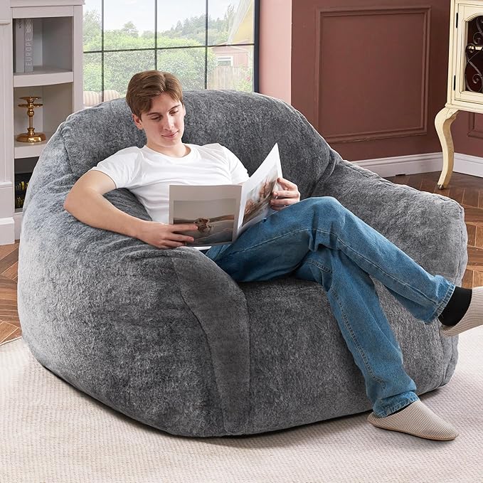 Homguava Bean Bag Chair Bean Bag Chairs for Adults Comfy Beanbag Chair with Spacious Design Oversized Bean Bag Sofa with Armrest Giant Bean Bag Chair with Filler for Living Room Bedroom (Grey)