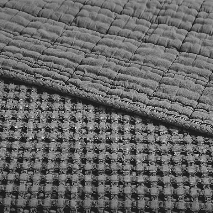Levtex Home Mills Waffle Twin Bedspread Set (84x104in) with 1 Pillow Sham (26x20in) - Charcoal - 100% Cotton Twin Size Bedspread Set - Lightweight, Soft, Pre-Washed