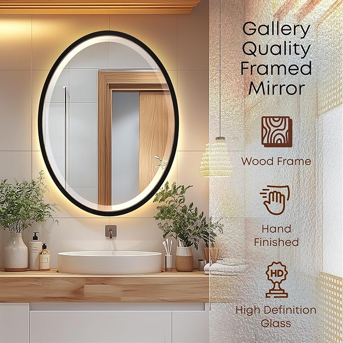 OVALCREST - Oval Wooden Beveled Wall Mirror for Home Decor, Bathroom, Vanity, Bedroom, Living Room, Hallway - London Style (Rubbed Black) 31.1 x 41.1