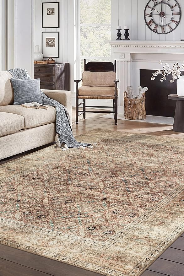 Keen Home Design 4x6 Rug - Machine Washable Area Rug with Non-Slip Backing, Ideal for Living Room, Dining Room, Bedroom - Vintage, Easy Clean, Durable, Low Pile - (4' x 6')