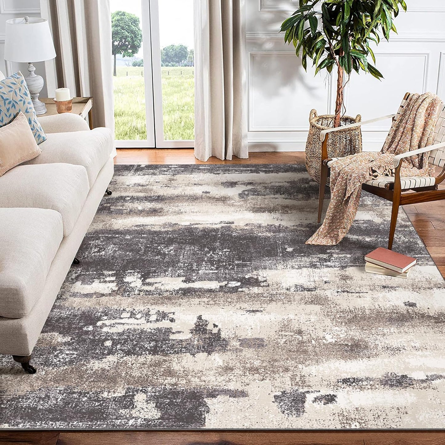 Area Rugs for Bedroom Living Room Machine Washable Large Modern Abstract Print Soft Entryway Runner Rug, Non Slip Carpet with Gripper, Brown 3x5