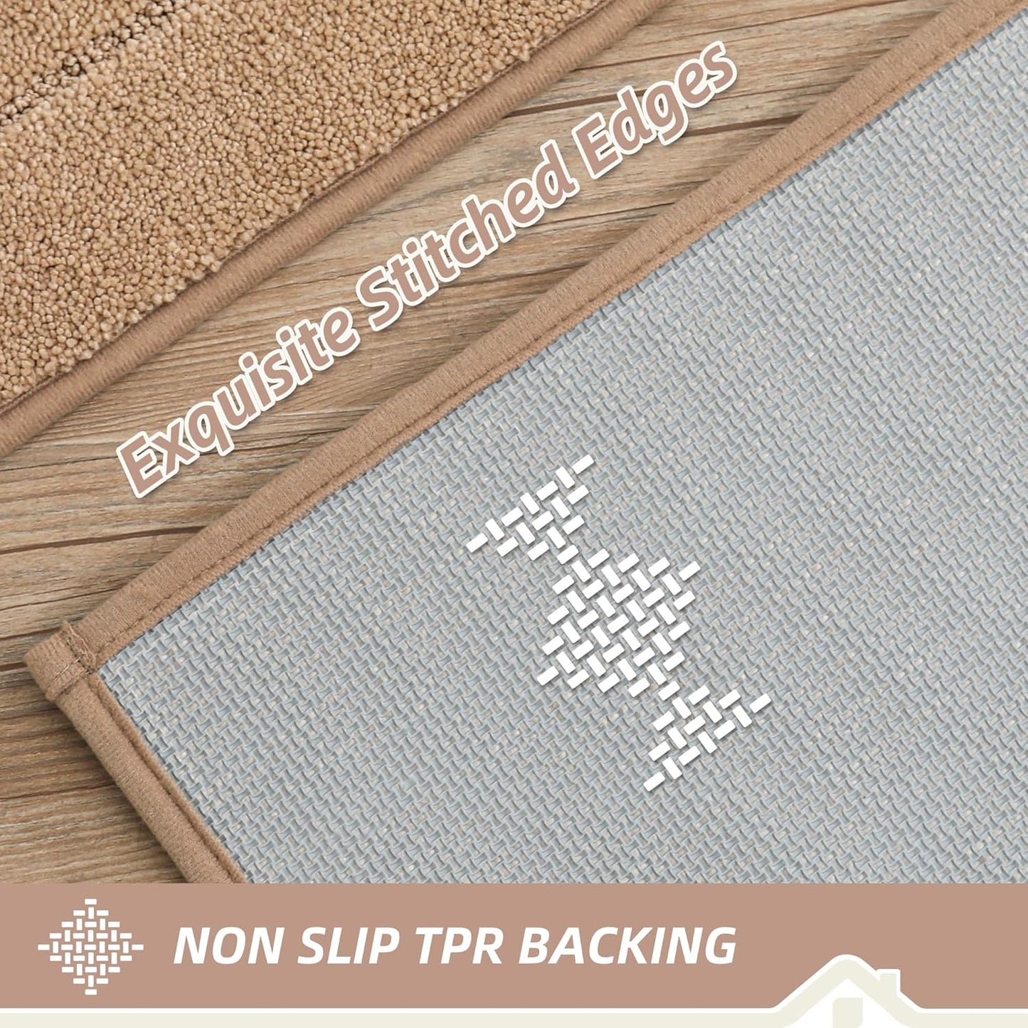 BEQHAUSE Kitchen Runner Rug 20”x59” Washable Non Slip Kitchen Mats for Floor Absorbent Soft Kitchen Rugs for Floor,Sink,Hallway,Laundry,Beige/Camel