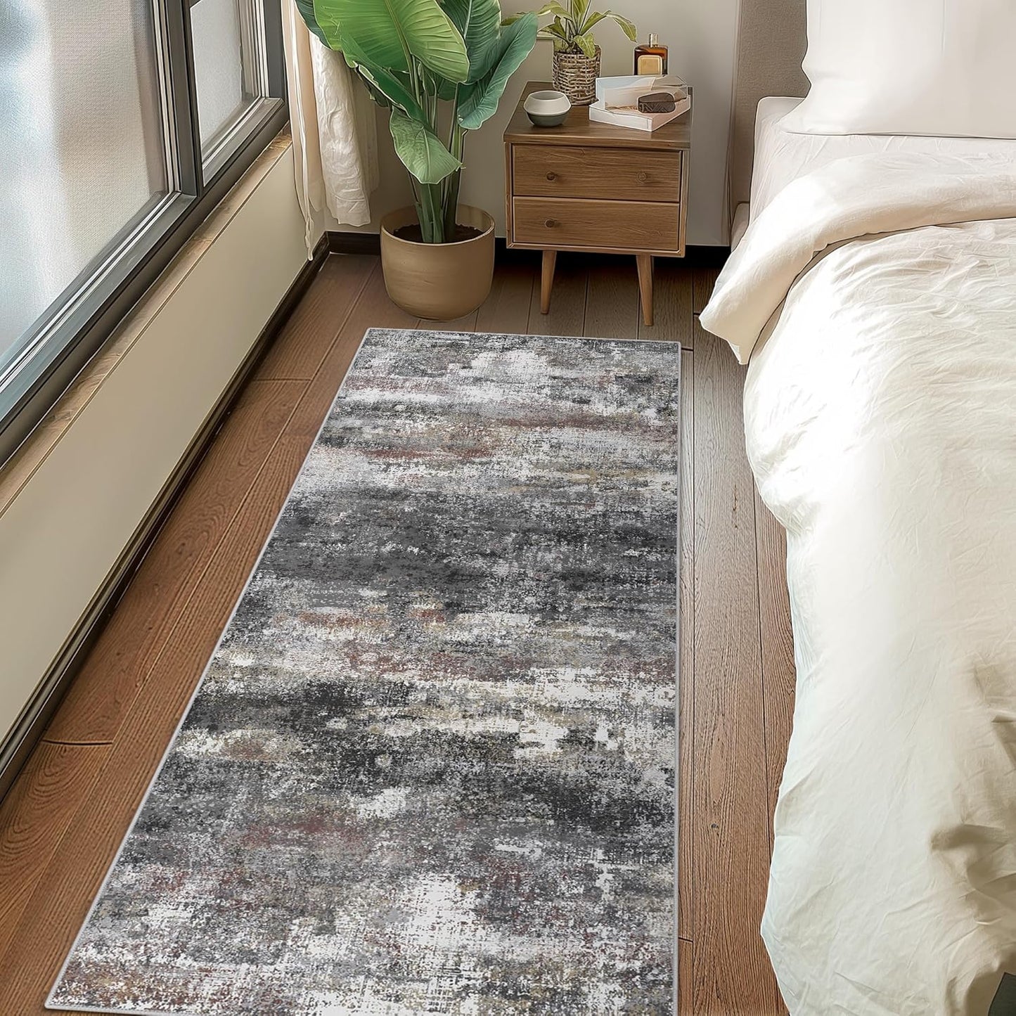 Runner Rug for Hallway Kitchen 2x8 Machine Washable Runners Rug for Entryway, Dark Gray Soft Modern Abstract Throw Rugs, Floor Carpet with Non Slip Rubber Backing