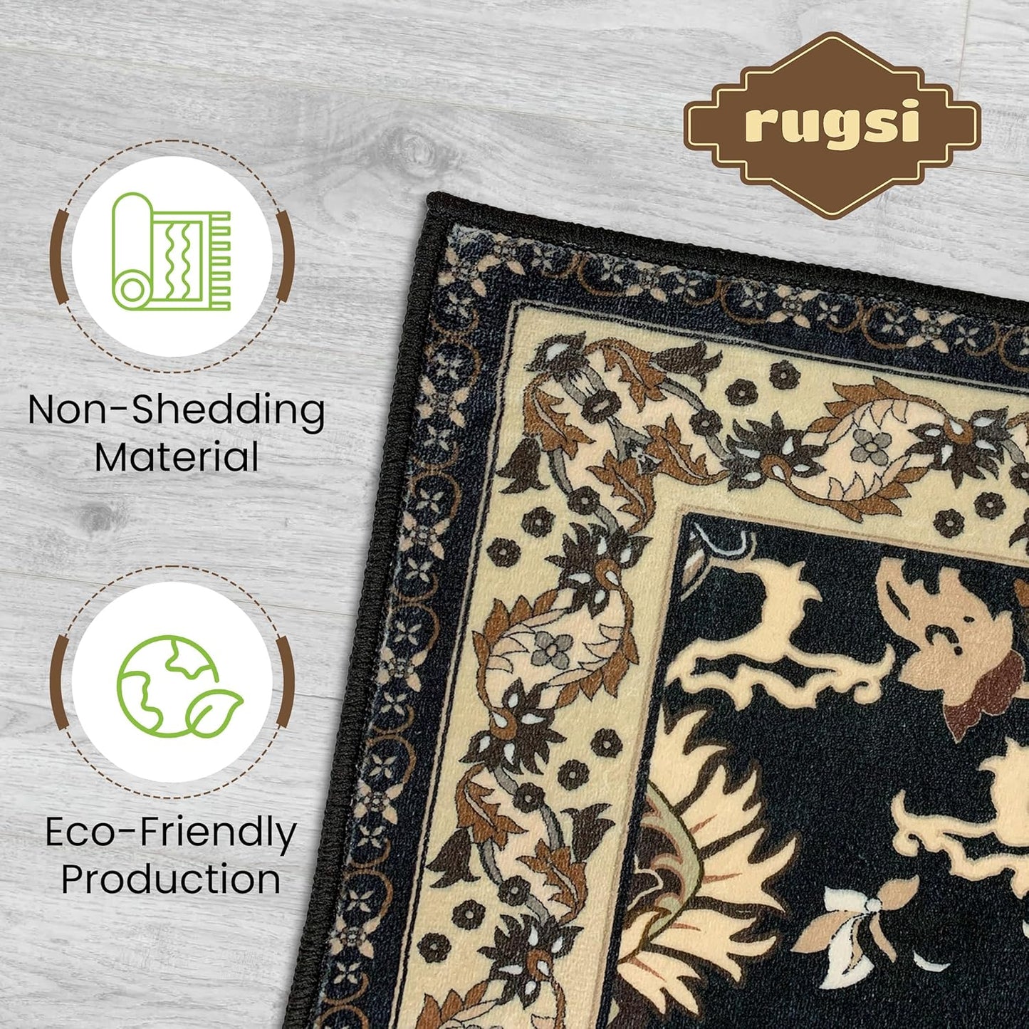 Washable Runner Rug 2x8 | Non Slip Rug Runners for Hallways, Entryways, Kitchens, Bathrooms, Bedrooms | Ultra-Soft Flannel Carpet Runners with Rubber Backing (Black Brown Cream, 2x8)