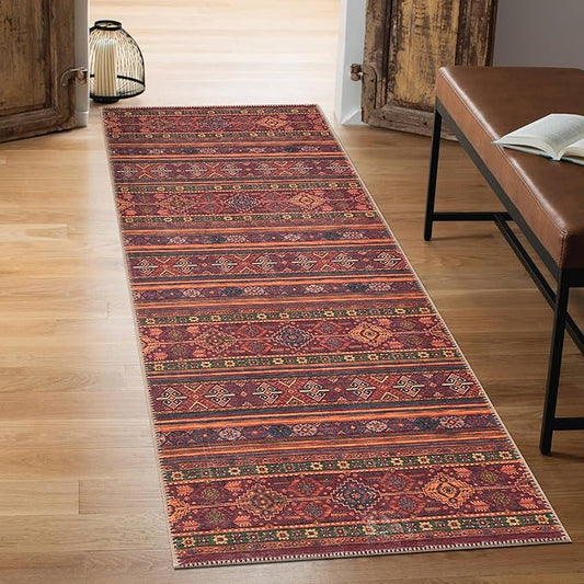 Keen Home Design 2x12 Rug - Machine Washable Runner Rug with Non-Slip Backing, Ideal for Hallway, Entryway, Kitchen, Laundry Room - Vintage, Easy Clean, Durable, Low Pile - (2'6" x 12')