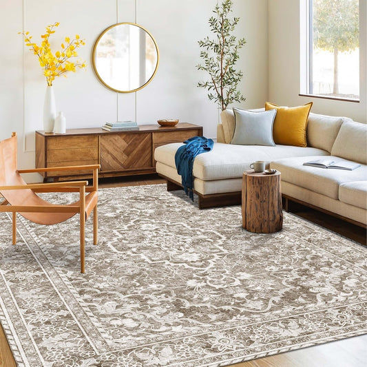 Washable Area Rug 4x6 | Non Slip Area Rug for Living Room, Bedrooms, Dining Room | Ultra-Soft Flannel Carpet Area with Rubber Backing (Sand, 4x6)