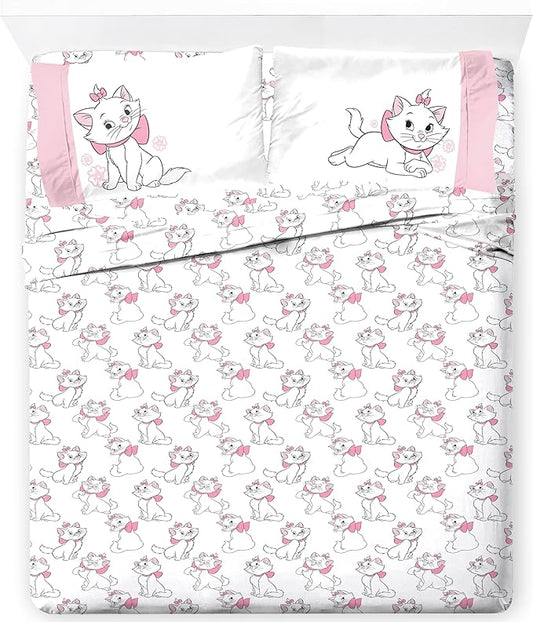 Jay Franco Kids Sheet Set with Fitted, Flat Sheets & Pillow Cover - Ultra-Soft Bedding with Pillowcase for Room Decor, White - Aristocats, 4 Piece Queen