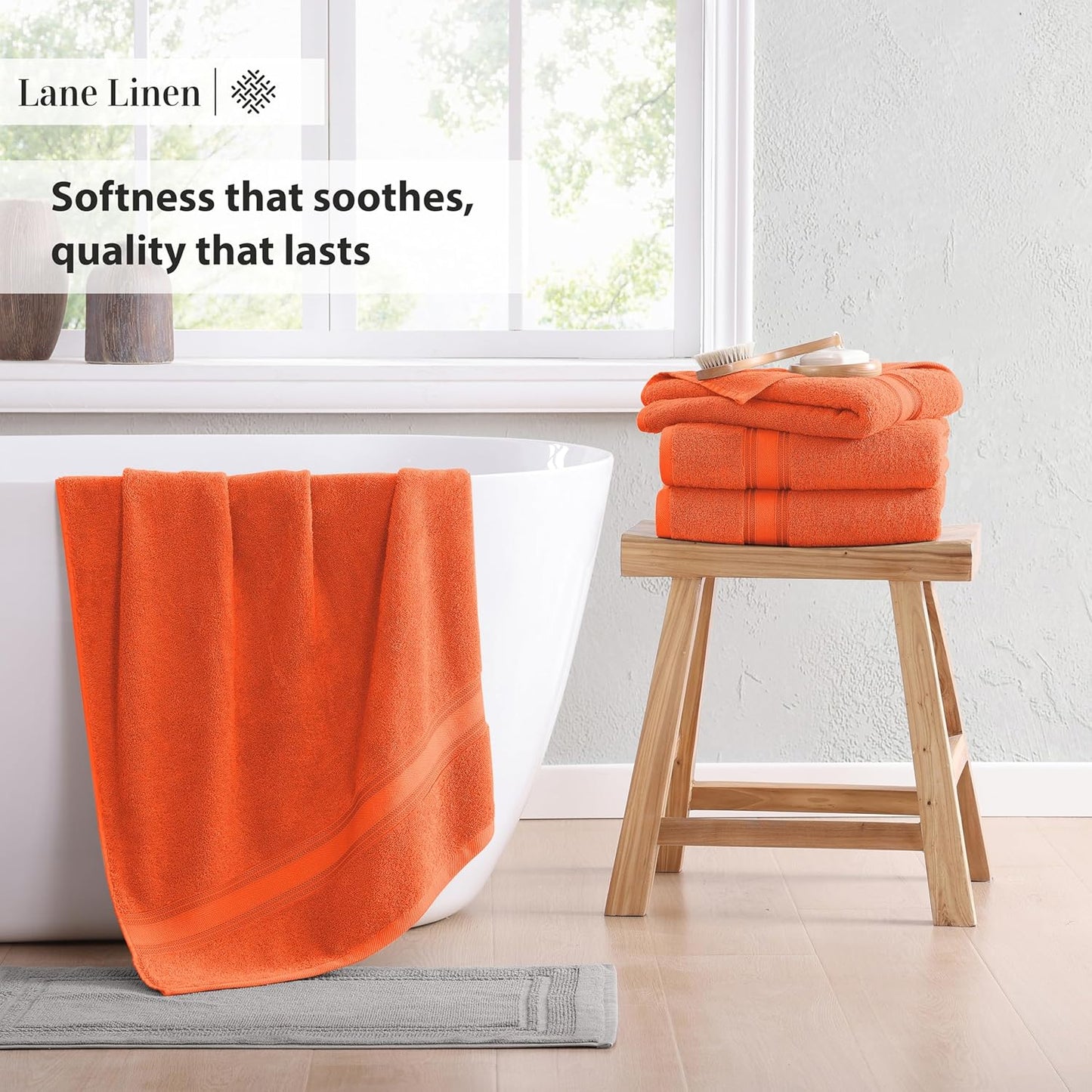 Lane Linen 100% Cotton 4 Pack Bath Towels (30"x60") - Zero Twist, Mercerized Cotton Towels Set for Bathroom - Quick Dry, Soft & Absorbent Large Bath Towel Set - Salon, Spa & Hotel Quality - Tiger Lily
