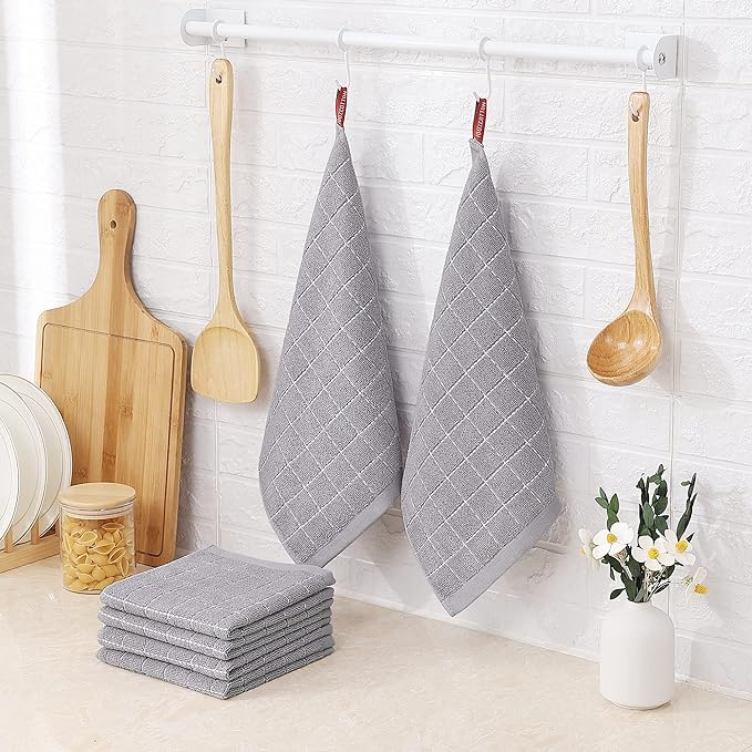 Homaxy 100% Cotton Terry Kitchen Dish Cloths, Ultra Soft and Absorbent Dish Towels for Kitchen, Suitable for Drying and Washing Dishes, 6 Pack, 12 x 12 Inches, Light Grey