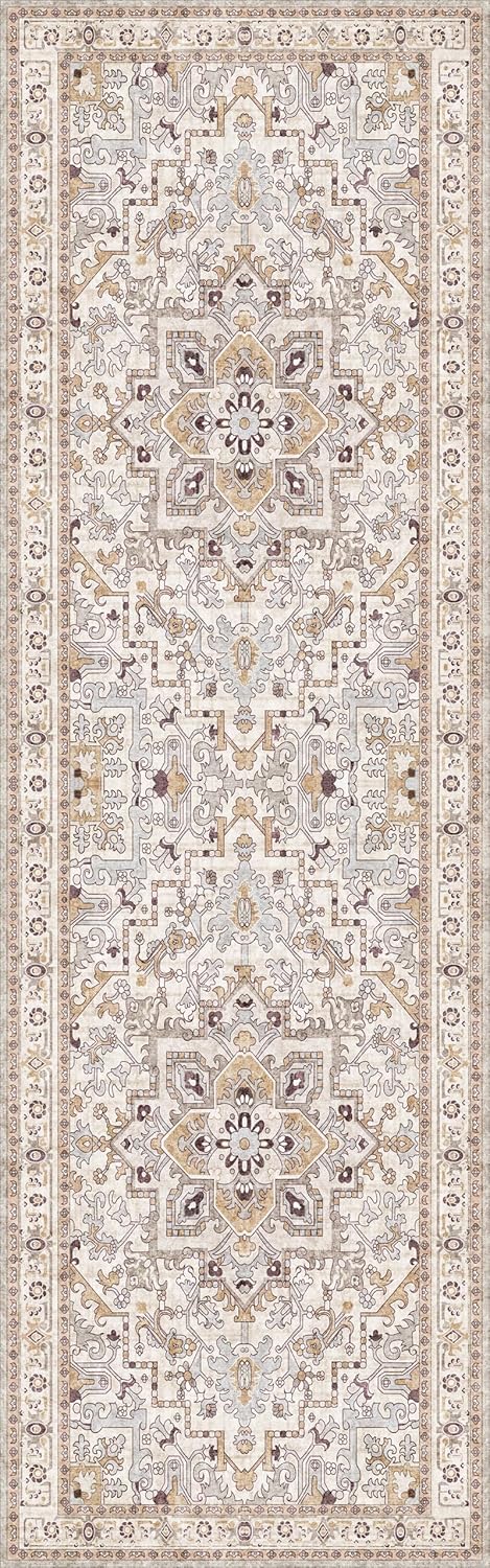 Washable Runner Rug 2.5x8 | Non Slip Rug Runners for Hallways, Entryways, Kitchens, Bathrooms, Bedrooms | Ultra-Soft Flannel Carpet Runners with Rubber Backing (Yellow Beige, 2.5x8)