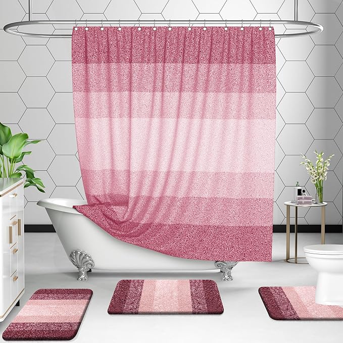 OLANLY Bathroom Rug Set 2 Piece, Soft Absorbent Microfiber Bath Mats and U-Shaped Contour Toilet Rug, Non-Slip, Machine Wash Dry, Plush Shaggy Bath Mats for Bathroom (24"x16"+24"x20", Red)