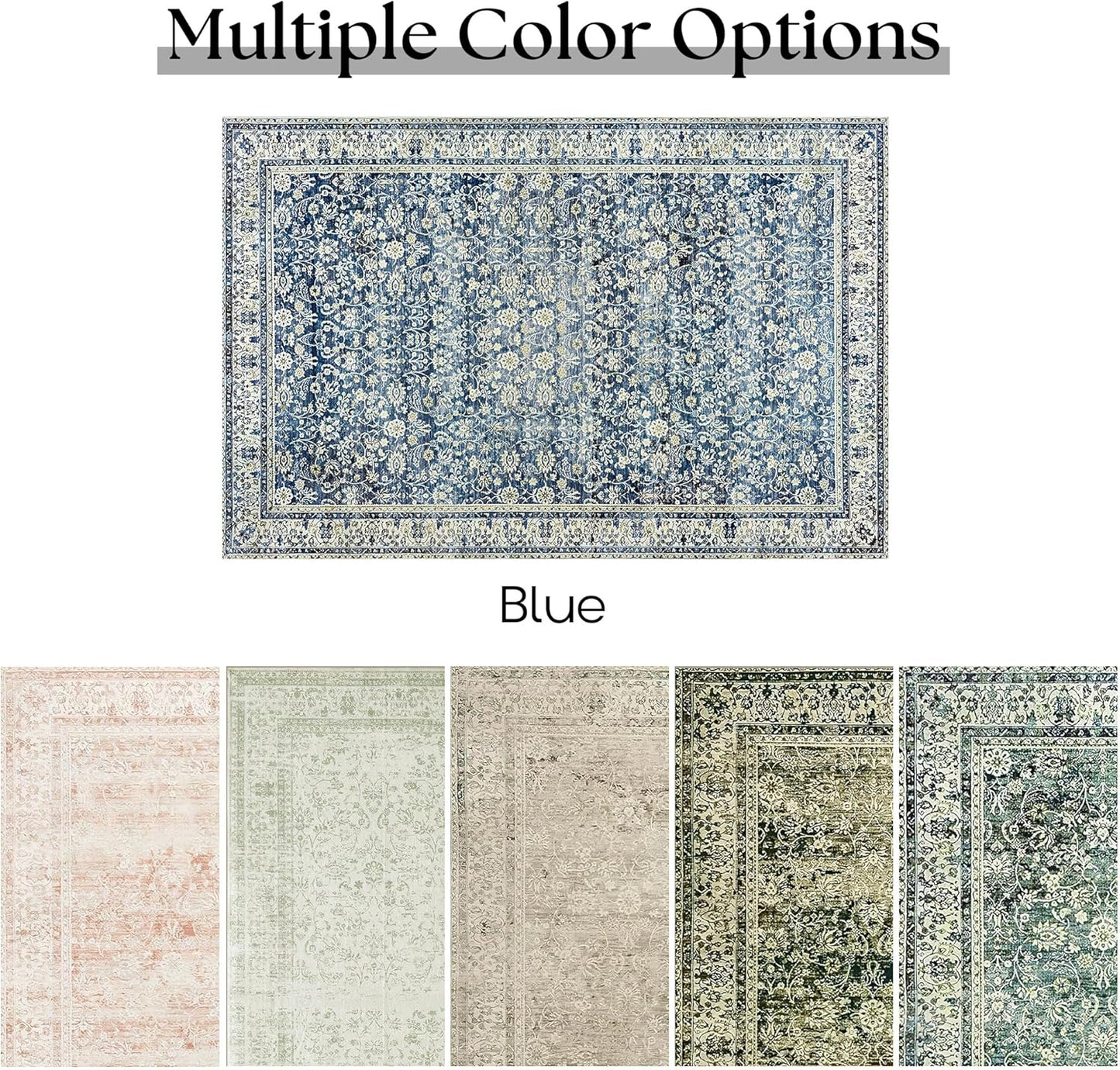 Blue Area Rug for Living Room 8x10 Washable Vintage Farmhouse Big Large Boho Distressed Carpet Rugs for Bedroom,Light Blue and Cream Polyester Rayon Cotton Blend