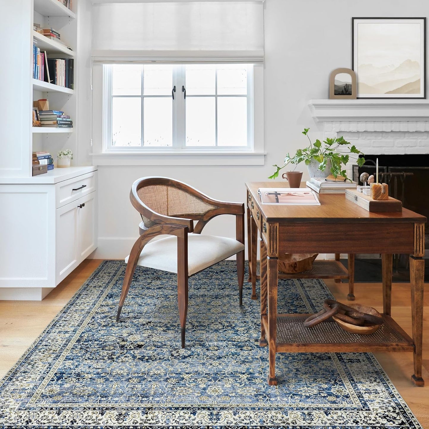 Blue Vintage Design Floral Area Rug Distressed Carpet 3x5 Cover Print Multi Rug Kitchen Living Room Bedroom Dining Room