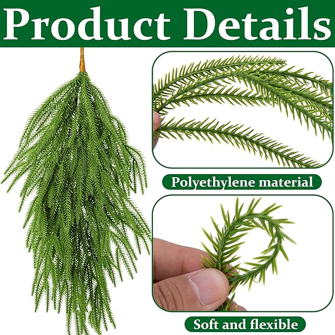 2 Pcs Artificial Christmas Teardrop Swag, 28" Faux Pine Needles Teardrop Door Swag, Christmas Norfolk Greenery Teardrop Wreath for Xmas Holiday Door Table Mantle Fireplace Indoor Outdoor Decor