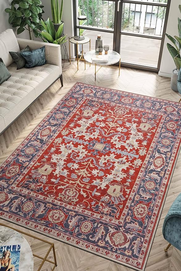 Keen Home Design 4x6 Rug - Machine Washable Area Rug with Non-Slip Backing, Ideal for Living Room, Dining Room, Bedroom - Vintage, Easy Clean, Durable, Low Pile Rug - (4' x 6')