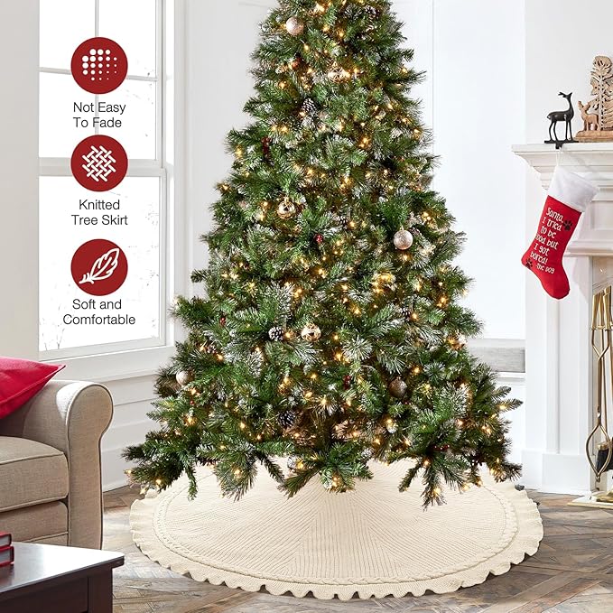 Hommtina Christmas Tree Skirt 48 Inches Beige Tree Skirt,Christmas Tree Decorations Faux Fur Tree Skirt for Xmas Holiday Home Party Decorations Ornaments (Wave Beige)