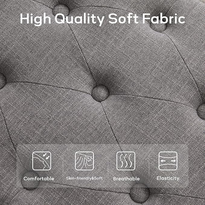HUIMO Bedroom Bench End of Bed, Upholstered Dining Bench for Kitchen, Button-Tufted Entry Bench, Fabric Ottoman Bench for Living Room, Entryway,Grey, BEN2-4