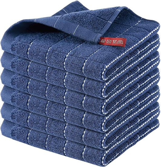 Homaxy 100% Cotton Terry Kitchen Dish Cloths, Ultra Soft and Absorbent Dish Towels for Kitchen, Suitable for Drying and Washing Dishes, 6 Pack, 12 x 12 Inches, Navy Blue