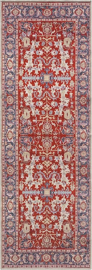 Keen Home Design 2x7 Rug - Machine Washable Runner Rug with Non-Slip Backing, Ideal for Hallway, Entryway, Kitchen, Laundry Room - Vintage, Easy Clean, Durable, Low Pile Rug - (2'6" x 7')