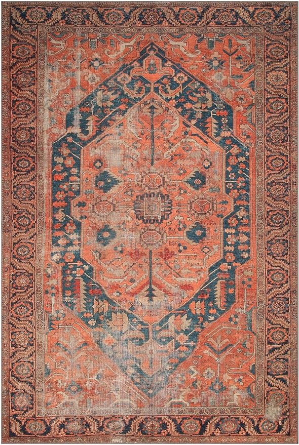 Keen Home Design 9x12 Rug - Machine Washable Area Rug with Non-Slip Backing, Ideal for Living Room, Dining Room, Bedroom - Vintage, Easy Clean, Durable, Low Pile Rug - (9' x 12')