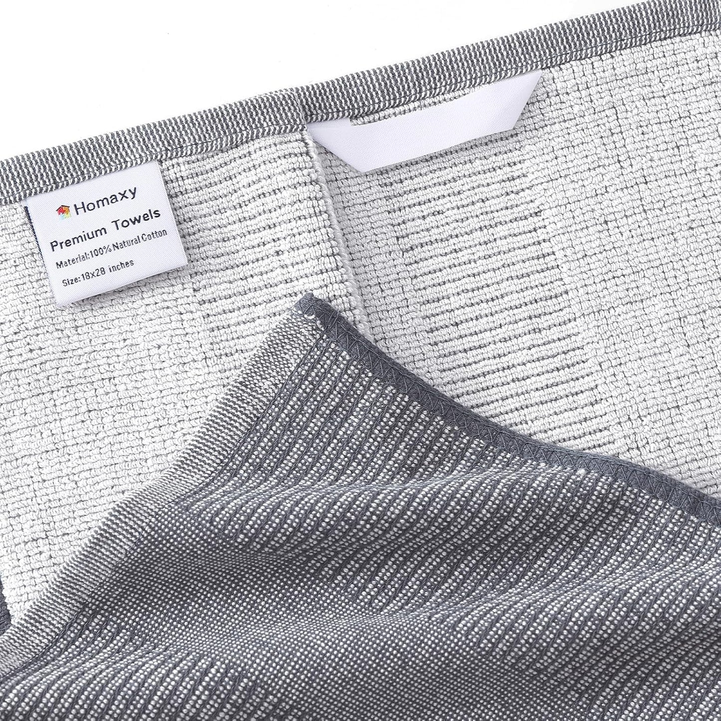 Homaxy Premium Kitchen Towels(18”x 28”, 6 Pack), Large Cotton Kitchen Hand Towels, Flat and Terry Dish Towels, 380 GSM Highly Absorbent Tea Towel Set with Hanging Loop, Grey/Khaki/Black