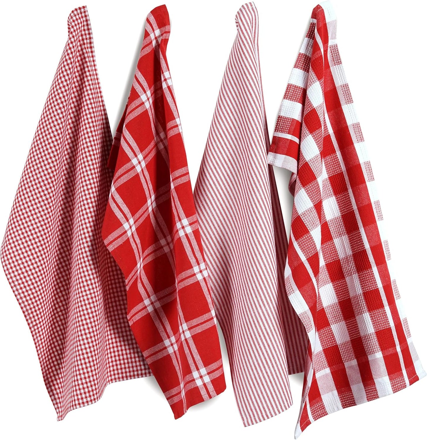 LANE LINEN 100% Cotton Kitchen Dish Cloths, Ultra Soft Absorbent Quick Drying Dish Towels, Multiweave Wash Cloths Dish Towel Sets, 13x28 Inches, 4 Pack - Red