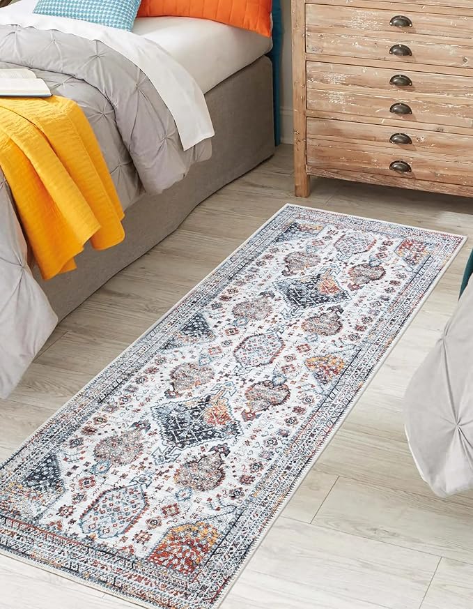 Keen Home Design 2x12 Rug - Machine Washable Runner Rug with Non-Slip Backing, Ideal for Hallway, Entryway, Kitchen, Laundry Room - Vintage, Easy Clean, Durable, Low Pile - (2'6" x 12')