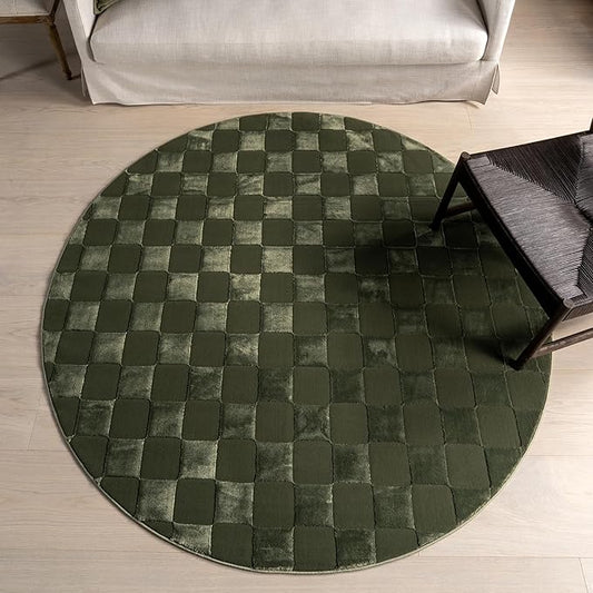 nuLOOM 6' Round Indoor Area Rug, 100% Recycled PET, Machine Washable, Oeko-TEX Certified, Medium Pile, Pet-Friendly, Alaiya Checkered Green