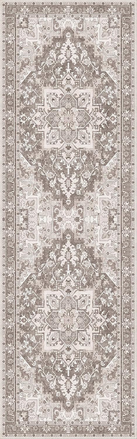 Washable Runner Rug 2.5x8 | Non Slip Rug Runners for Hallways, Entryways, Kitchens, Bathrooms, Bedrooms | Ultra-Soft Flannel Carpet Runners with Rubber Backing (Brown, 2.5x8)