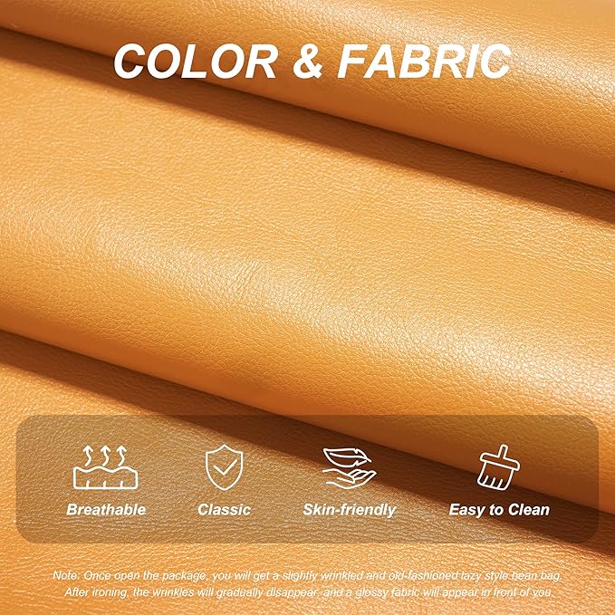 Hobestluk Giant Bean Bag Chair Lazy Floor Sofa, Memory Foam Fireside Sofa for Adults, Big Beanbag Faux Leather Armless Chair for Living Room Bedroom Dorm Office (Yellow, Single)