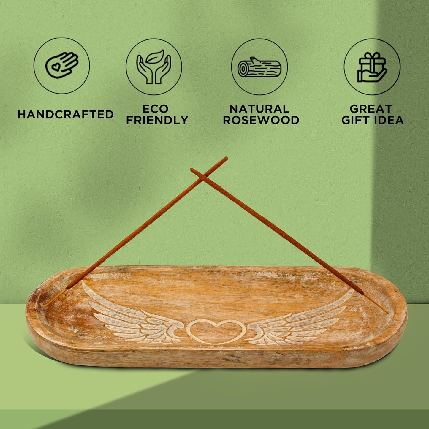 Hand Carved Incense Holder-Incense Burner/Ash Catcher/Handmade Wooden Insence Tray – Modern Gift Home/Room/Kitchen Décor Size 11x4x1.5 Inches