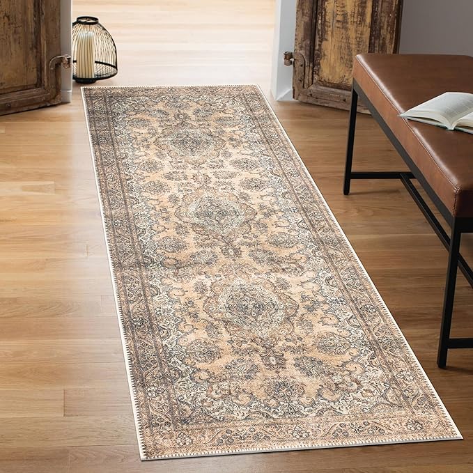 Keen Home Design 2x12 Rug - Machine Washable Runner Rug with Non-Slip Backing, Ideal for Hallway, Entryway, Kitchen, Laundry Room - Vintage, Easy Clean, Durable, Low Pile - (2'6" x 12')
