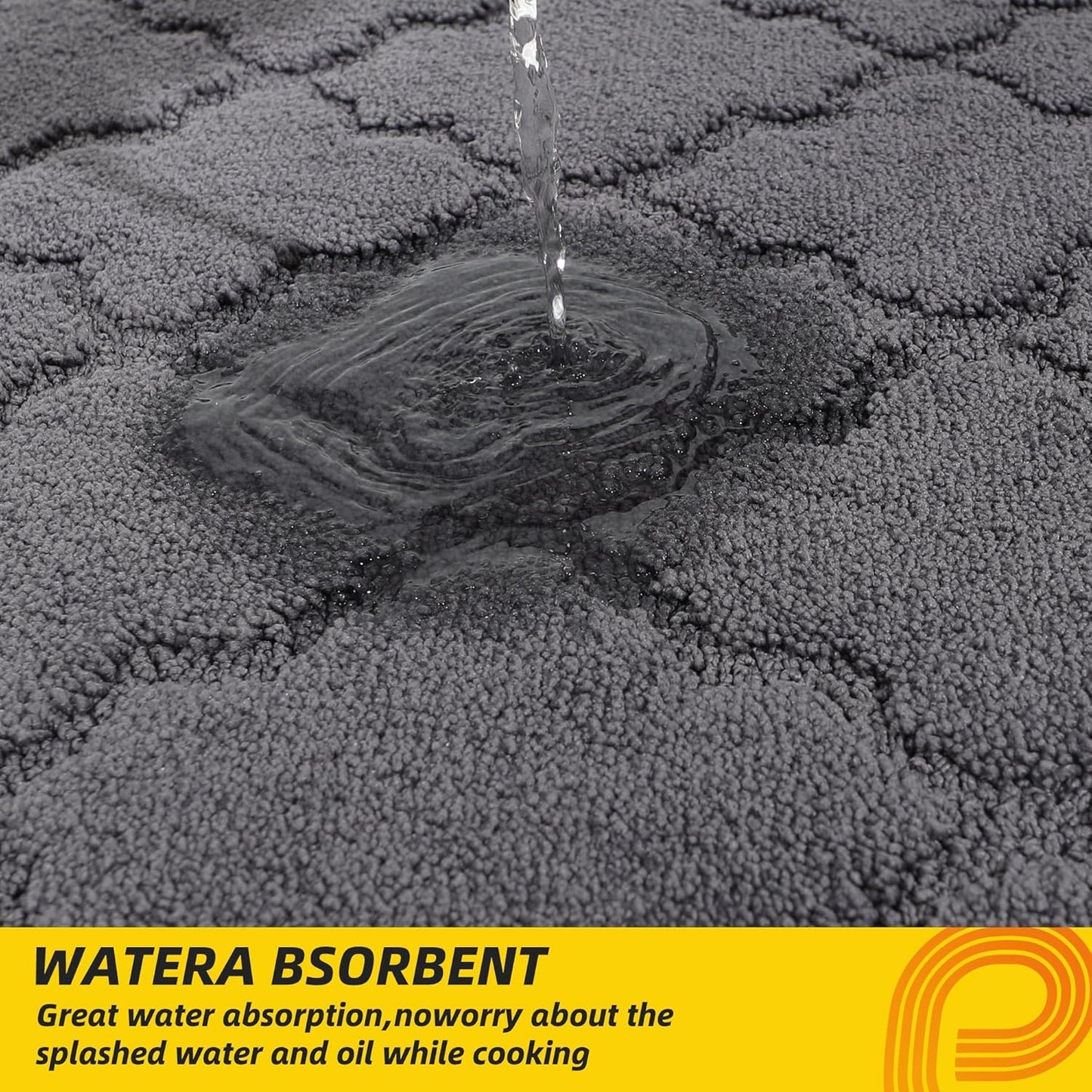 JSEI Kitchen Rugs, Non-Slip Kitchen Mats for Floor, Soft Washable Absorbent Kitchen Mats 2 Pieces, Kitchen Carpet Runner with TPR Backing, Polyester, 24”x36”+24”x60”, Dark Grey